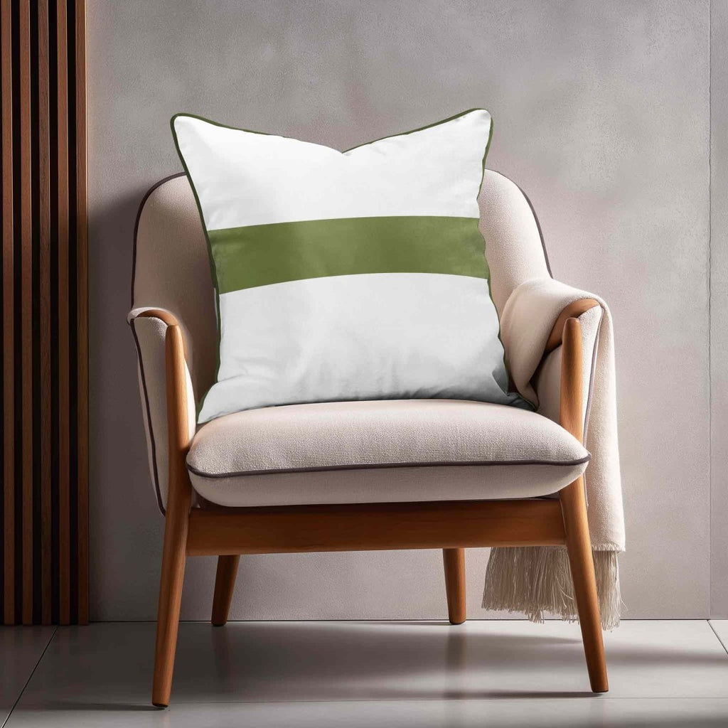 1 Stripe Horizontal | Sustainable Velvet Cushion with Piping - Sage 40 x 40 cm by Izabela Peters