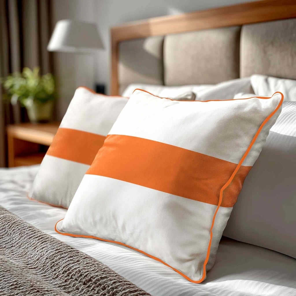 1 Stripe Horizontal | Sustainable Velvet Cushion with Piping - Burnt Orange 40 x 40 cm by Izabela Peters