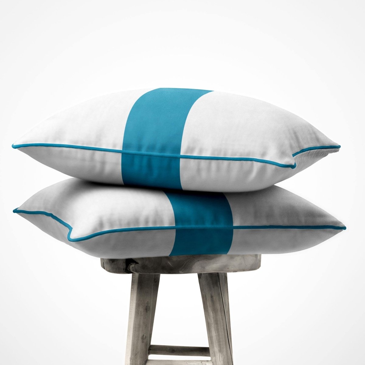 1 Stripe Horizontal | Sustainable Velvet Cushion with Piping - Prussian Blue 40 x 40 cm by Izabela Peters