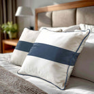 1 Stripe Horizontal | Sustainable Velvet Cushion with Piping - Petrol Blue 40 x 40 cm by Izabela Peters