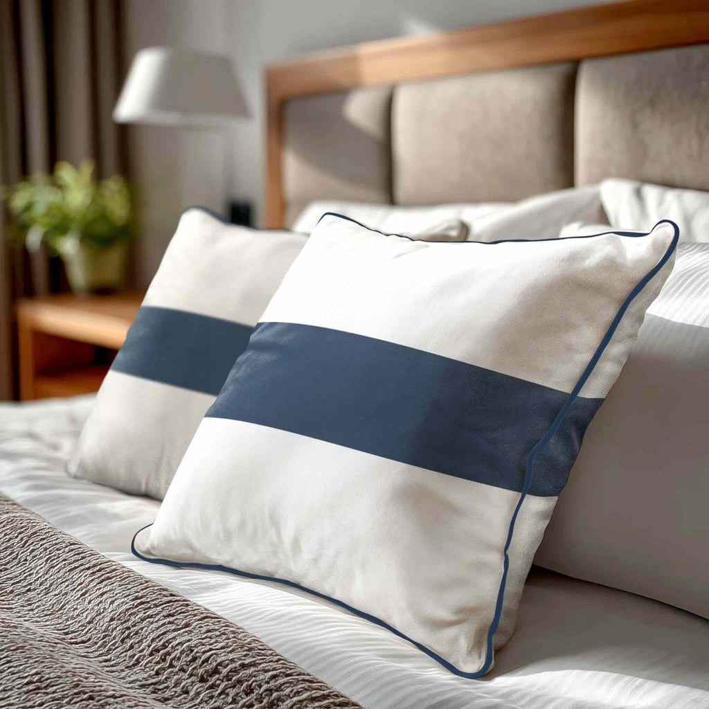 1 Stripe Horizontal | Sustainable Velvet Cushion with Piping - Petrol Blue 40 x 40 cm by Izabela Peters