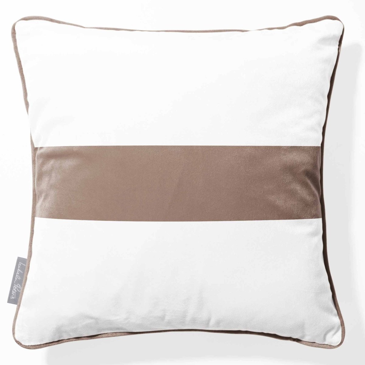 1 Stripe Horizontal | Sustainable Velvet Cushion with Piping - Dovedale Stone 40 x 40 cm by Izabela Peters