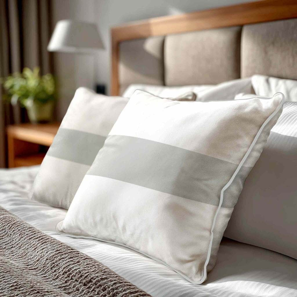 1 Stripe Horizontal | Sustainable Velvet Cushion with Piping - Storm Grey 40 x 40 cm by Izabela Peters