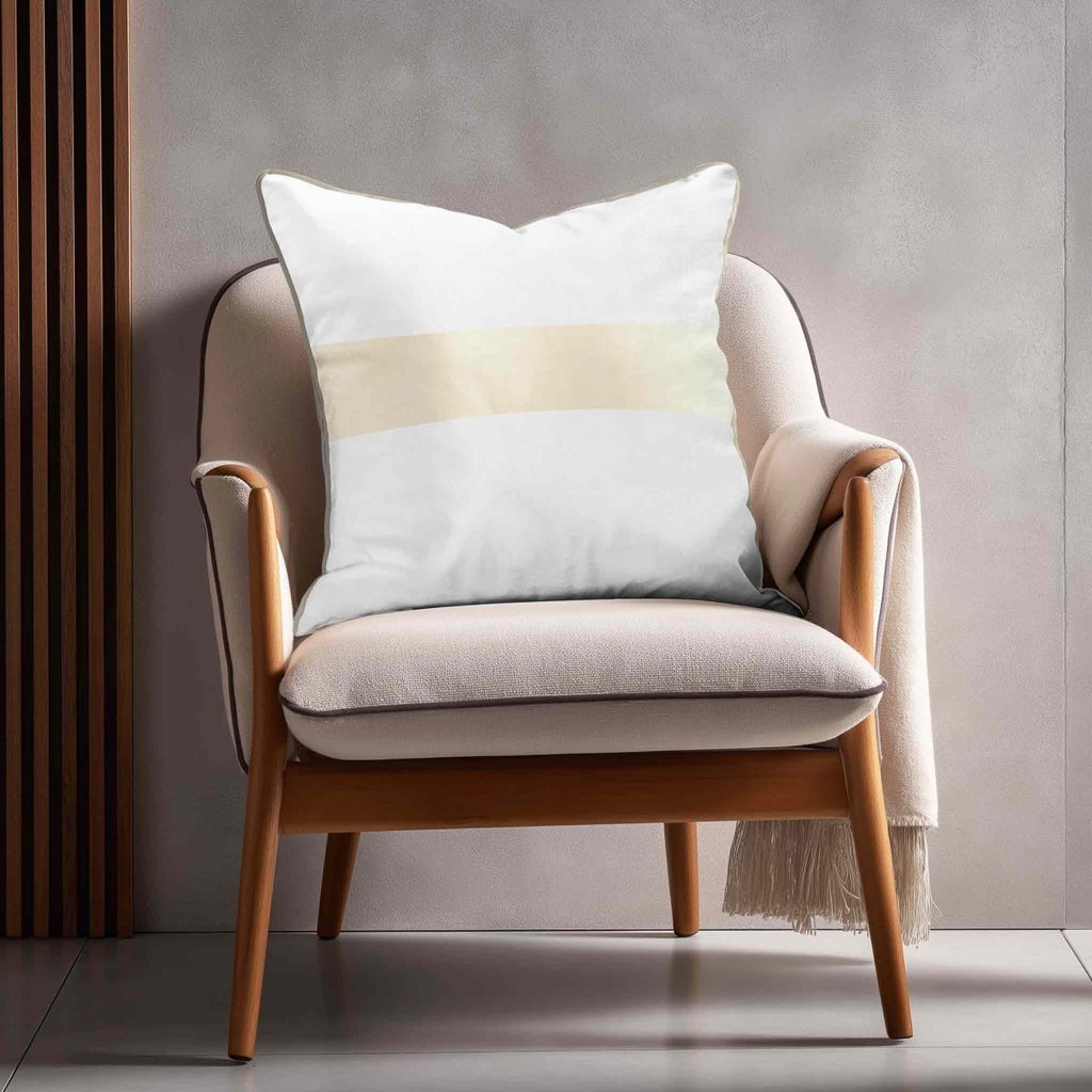 1 Stripe Horizontal | Sustainable Velvet Cushion with Piping - Ivory Cream 40 x 40 cm by Izabela Peters
