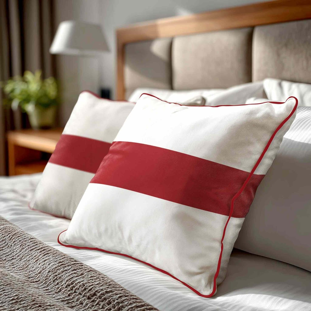 1 Stripe Horizontal | Sustainable Velvet Cushion with Piping - Crimson Muse 40 x 40 cm by Izabela Peters