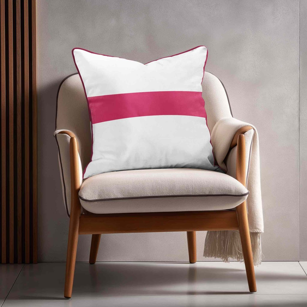 1 Stripe Horizontal | Sustainable Velvet Cushion with Piping - Hot Pink 40 x 40 cm by Izabela Peters