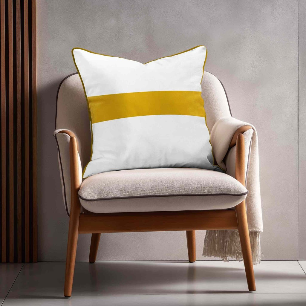 1 Stripe Horizontal | Sustainable Velvet Cushion with Piping - Mustard Ochre 40 x 40 cm by Izabela Peters