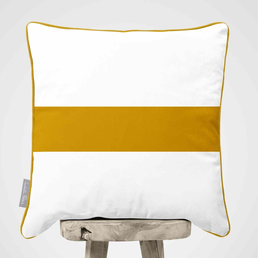 1 Stripe Horizontal | Sustainable Velvet Cushion with Piping - Mustard Ochre 40 x 40 cm by Izabela Peters