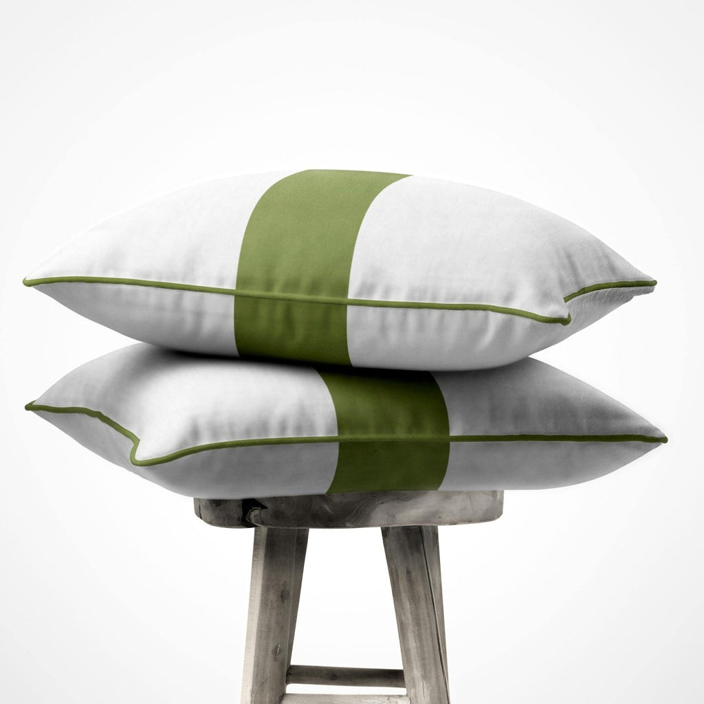 1 Stripe Horizontal | Sustainable Velvet Cushion with Piping - Sage 40 x 40 cm by Izabela Peters