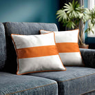 1 Stripe Horizontal | Sustainable Velvet Cushion with Piping - Burnt Orange 40 x 40 cm by Izabela Peters