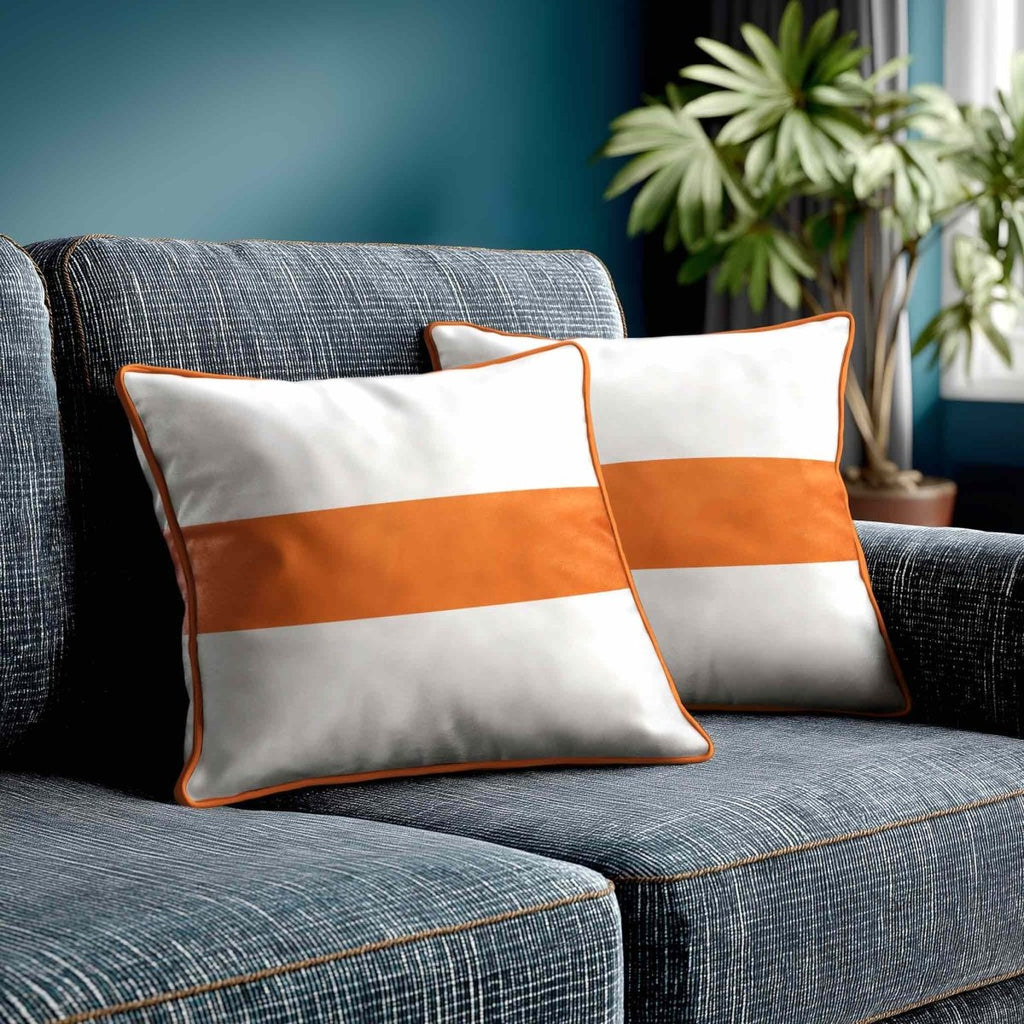 1 Stripe Horizontal | Sustainable Velvet Cushion with Piping - Burnt Orange 40 x 40 cm by Izabela Peters