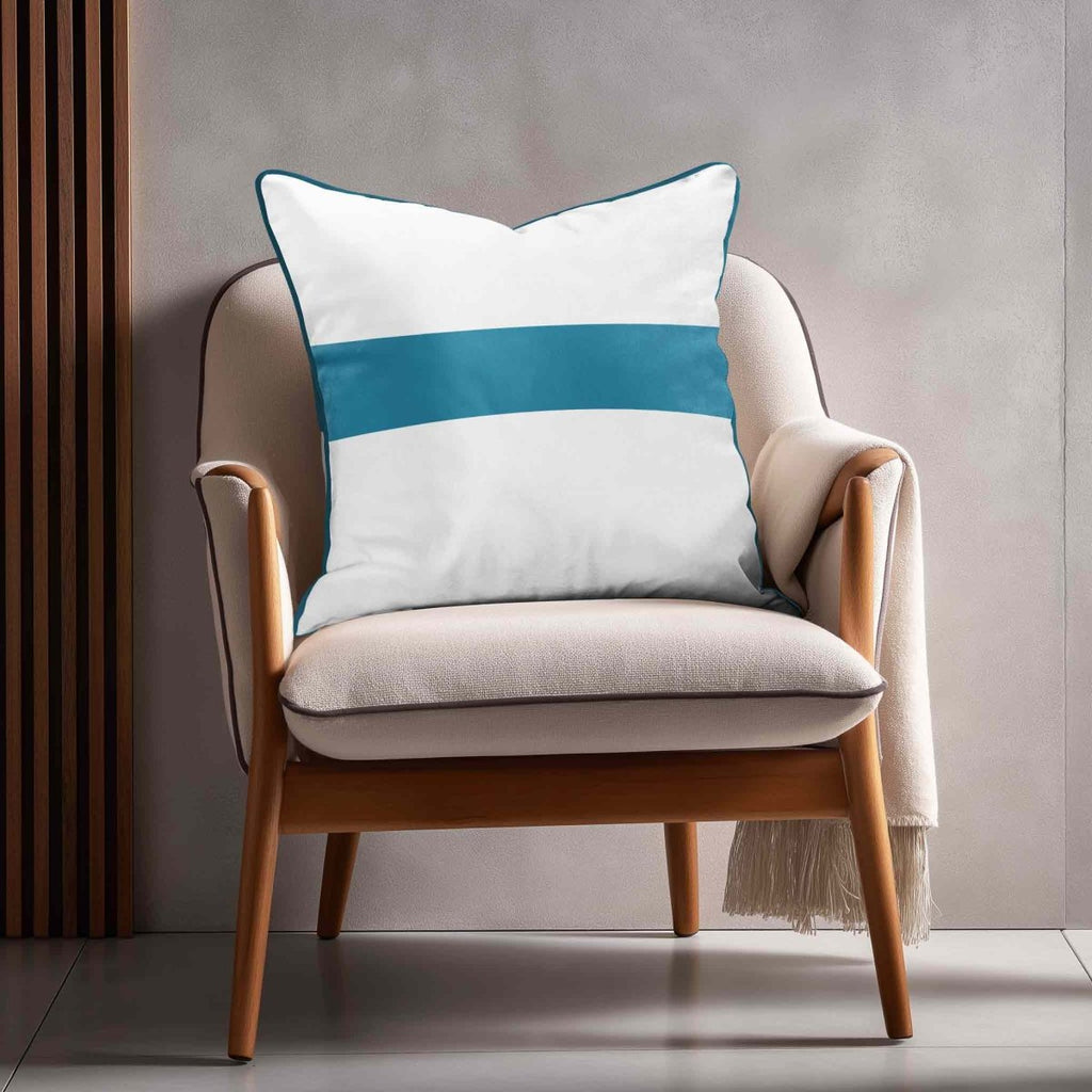 1 Stripe Horizontal | Sustainable Velvet Cushion with Piping - Prussian Blue 40 x 40 cm by Izabela Peters