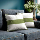 1 Stripe Horizontal | Sustainable Velvet Cushion with Piping - Sage 40 x 40 cm by Izabela Peters