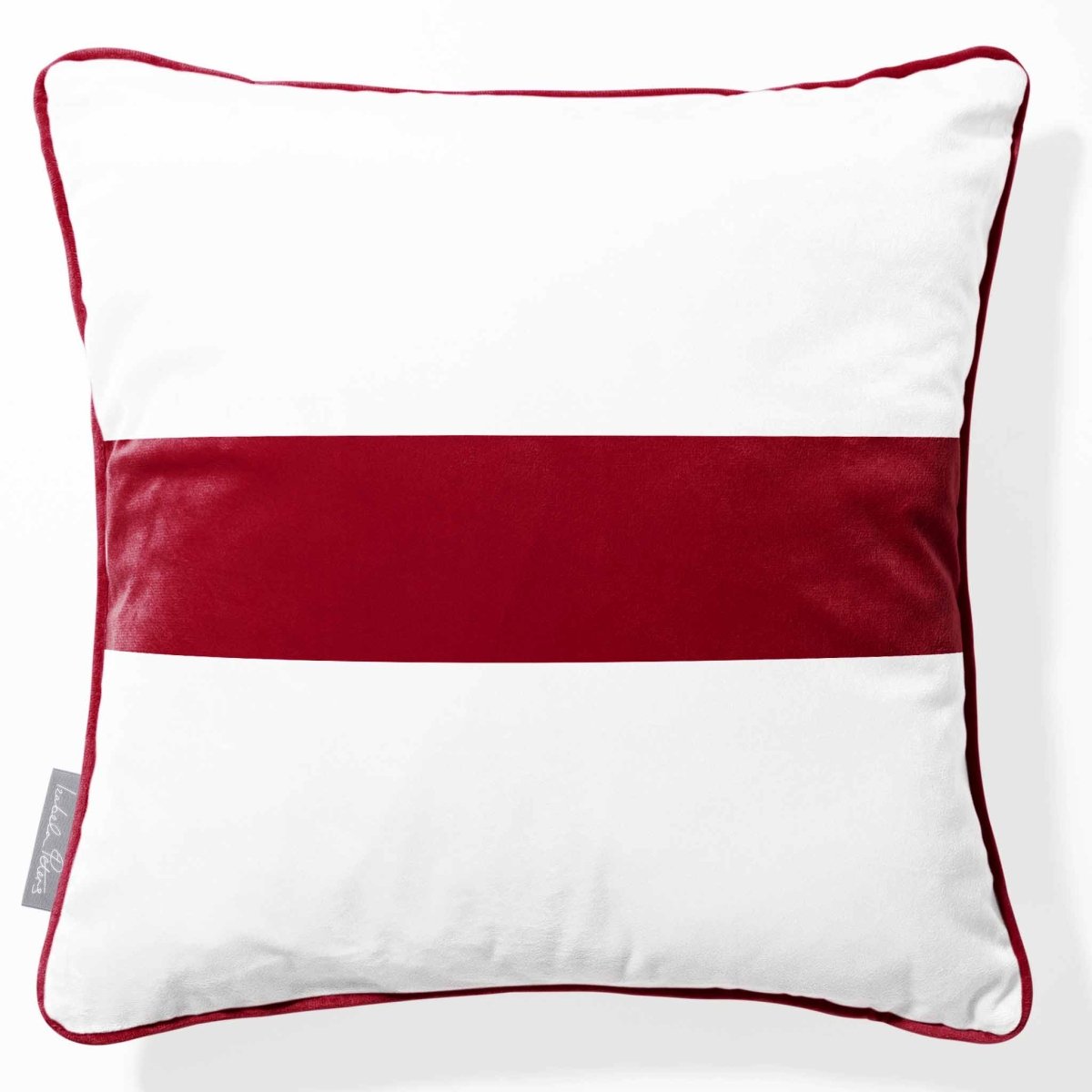 1 Stripe Horizontal | Sustainable Velvet Cushion with Piping - Raspberry Red 40 x 40 cm by Izabela Peters