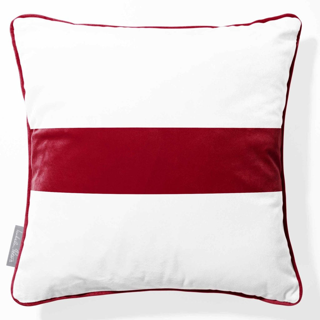1 Stripe Horizontal | Sustainable Velvet Cushion with Piping - Raspberry Red 40 x 40 cm by Izabela Peters