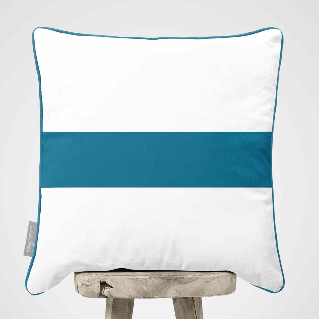 1 Stripe Horizontal | Sustainable Velvet Cushion with Piping - Prussian Blue 40 x 40 cm by Izabela Peters