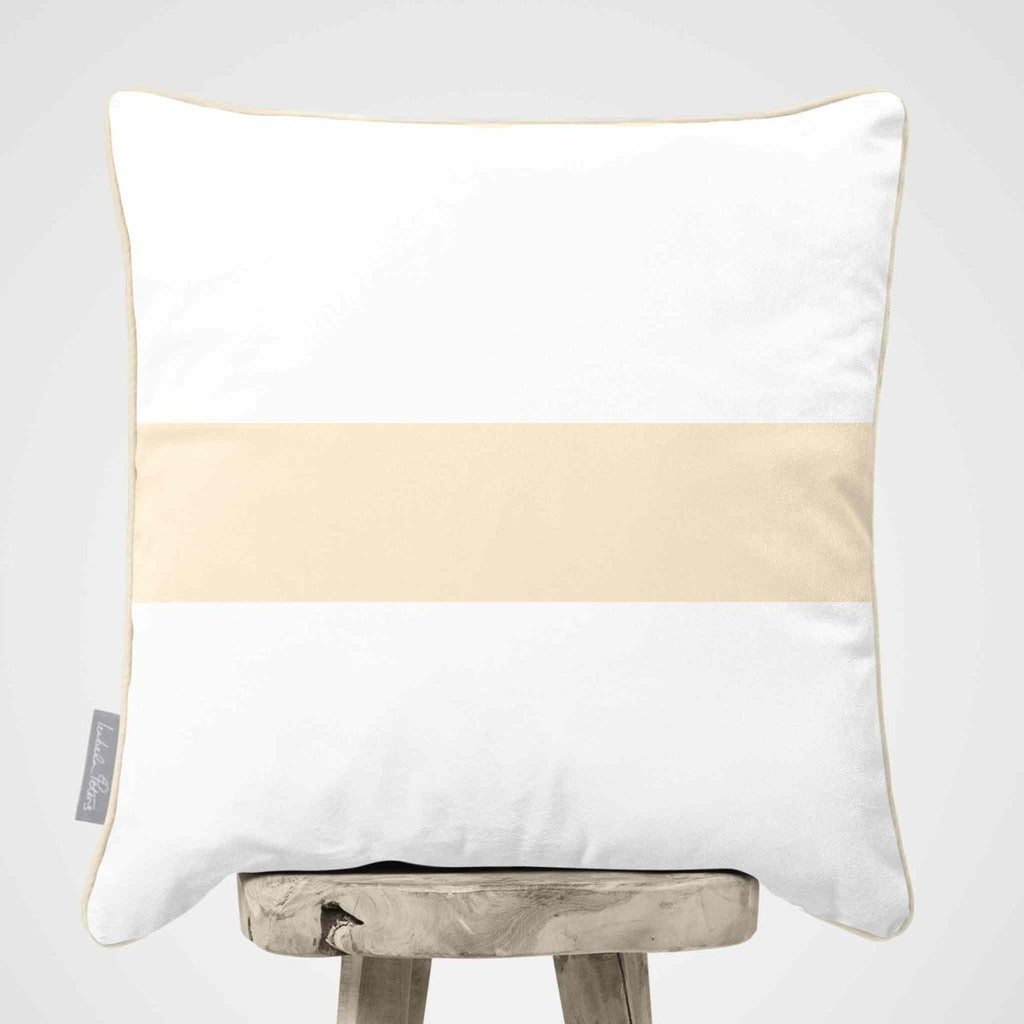 1 Stripe Horizontal | Sustainable Velvet Cushion with Piping - Ivory Cream 40 x 40 cm by Izabela Peters