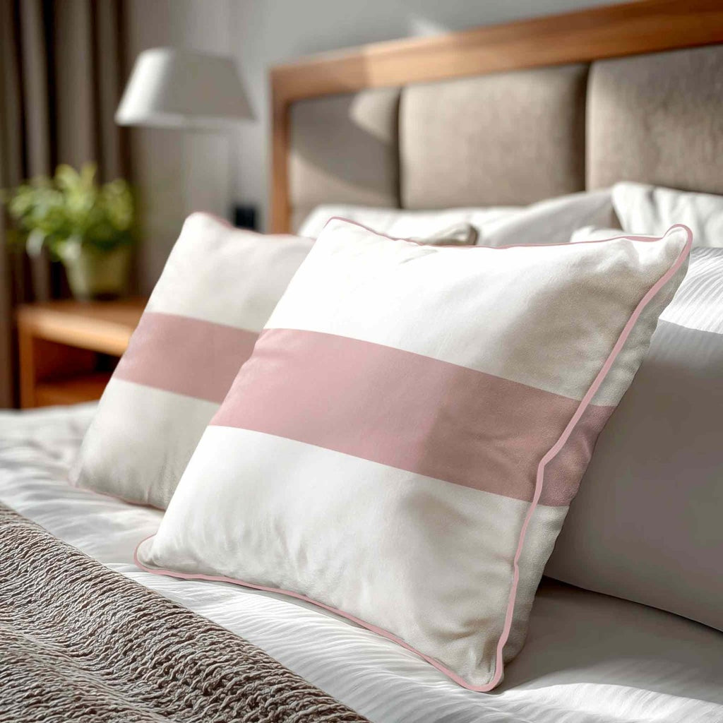 1 Stripe Horizontal | Sustainable Velvet Cushion with Piping - Rosewater 40 x 40 cm by Izabela Peters