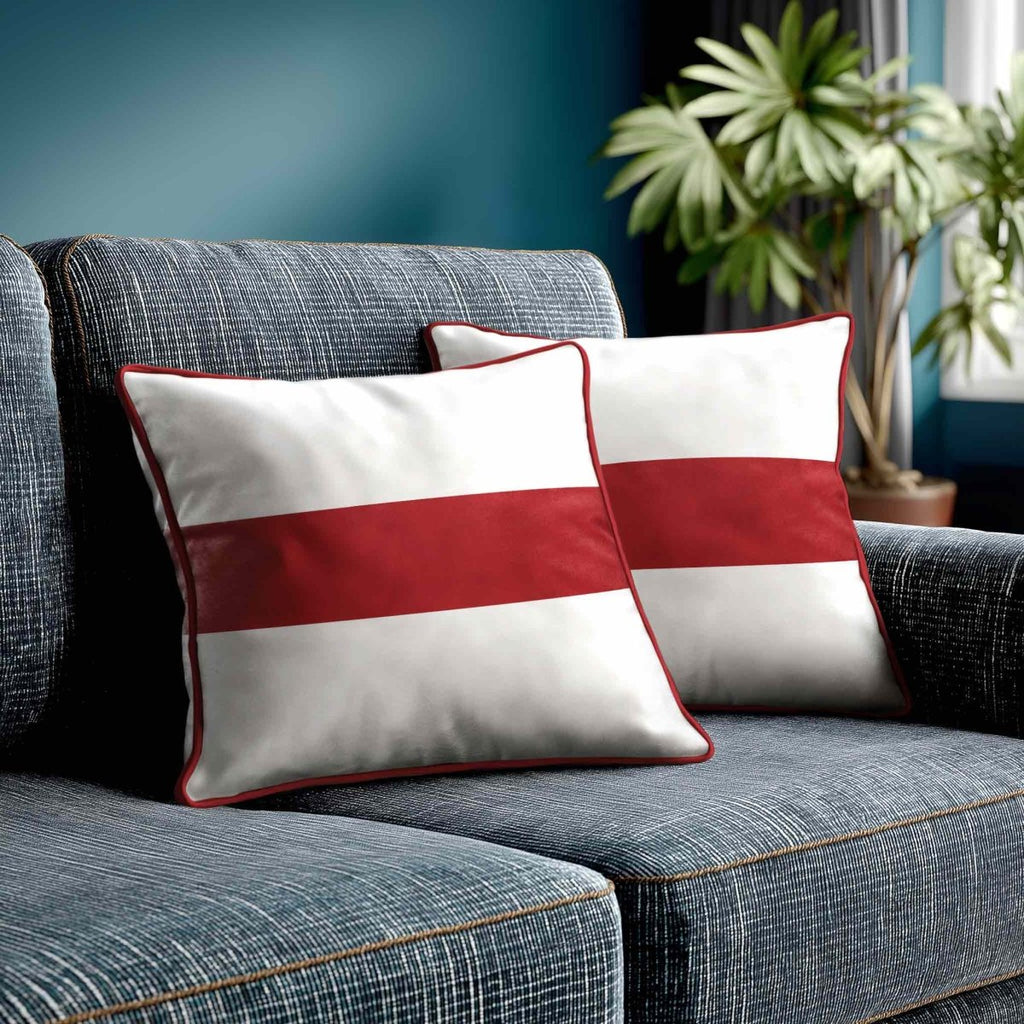 1 Stripe Horizontal | Sustainable Velvet Cushion with Piping - Crimson Muse 40 x 40 cm by Izabela Peters
