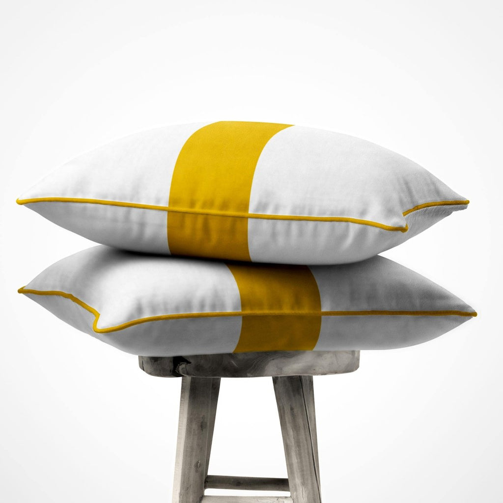 1 Stripe Horizontal | Sustainable Velvet Cushion with Piping - Mustard Ochre 40 x 40 cm by Izabela Peters