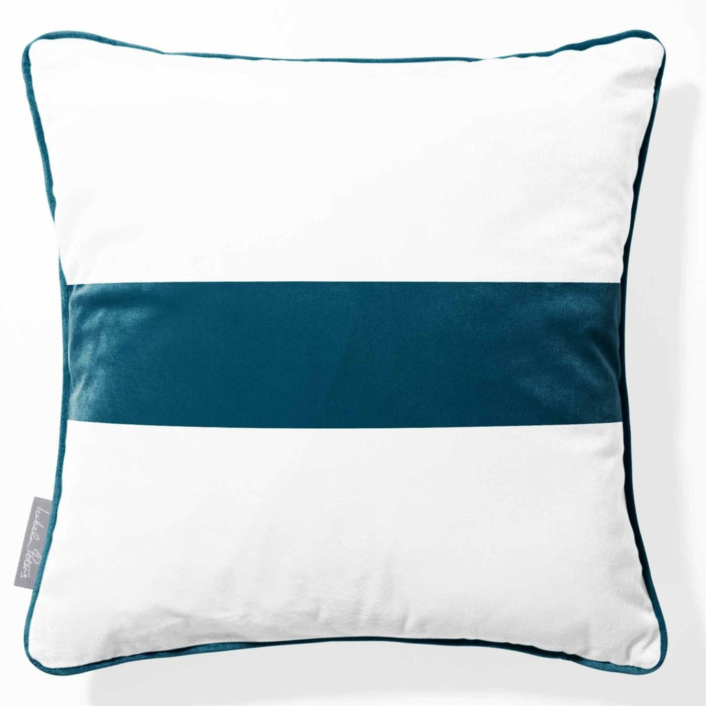1 Stripe Horizontal | Sustainable Velvet Cushion with Piping - Teal 40 x 40 cm by Izabela Peters