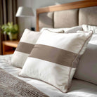 1 Stripe Horizontal | Sustainable Velvet Cushion with Piping - Dovedale Stone 40 x 40 cm by Izabela Peters