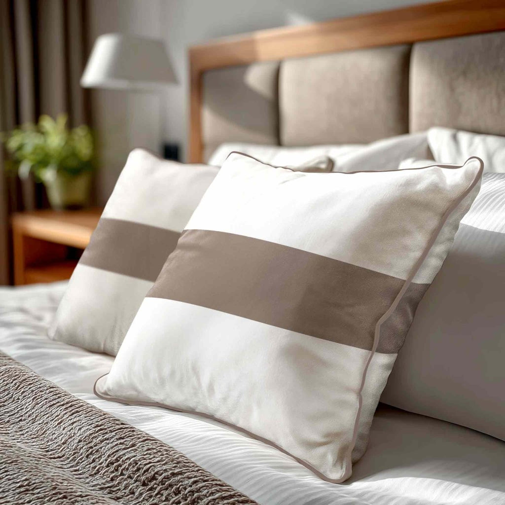 1 Stripe Horizontal | Sustainable Velvet Cushion with Piping - Dovedale Stone 40 x 40 cm by Izabela Peters