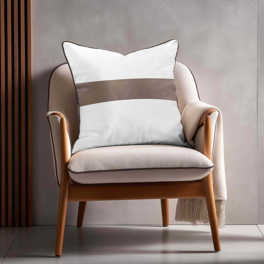 1 Stripe Horizontal | Sustainable Velvet Cushion with Piping - Dovedale Stone 40 x 40 cm by Izabela Peters
