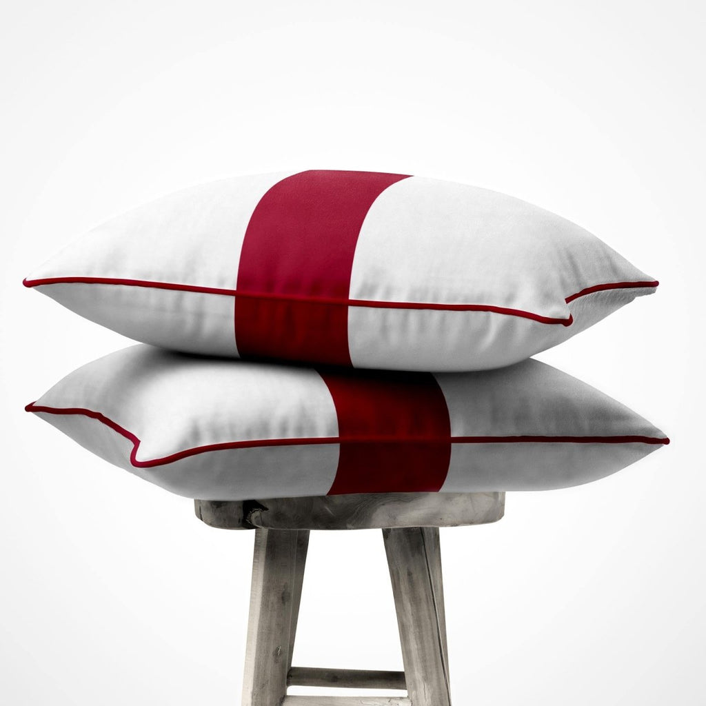 1 Stripe Horizontal | Sustainable Velvet Cushion with Piping - Raspberry Red 40 x 40 cm by Izabela Peters