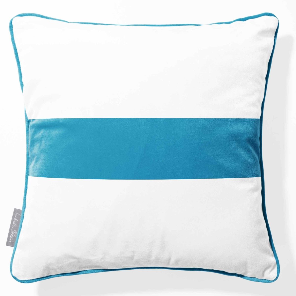 1 Stripe Horizontal | Sustainable Velvet Cushion with Piping - Prussian Blue 40 x 40 cm by Izabela Peters
