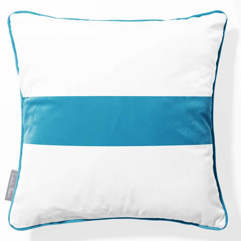 1 Stripe Horizontal | Sustainable Velvet Cushion with Piping - Prussian Blue 40 x 40 cm by Izabela Peters
