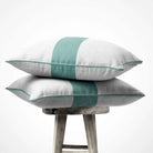 1 Stripe Horizontal | Sustainable Velvet Cushion with Piping - Blue Surf 40 x 40 cm by Izabela Peters