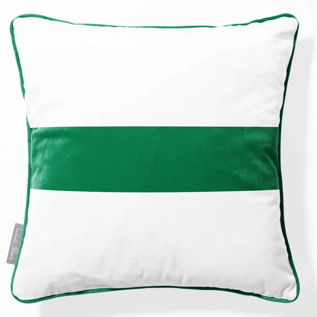 1 Stripe Horizontal | Sustainable Velvet Cushion with Piping - Emerald Green 40 x 40 cm by Izabela Peters