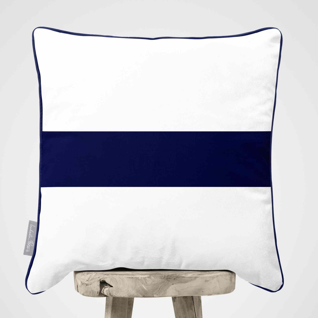 1 Stripe Horizontal | Sustainable Velvet Cushion with Piping - Midnight 40 x 40 cm by Izabela Peters