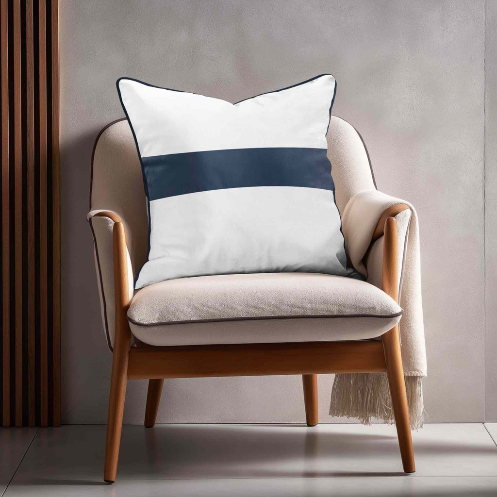 1 Stripe Horizontal | Sustainable Velvet Cushion with Piping - Petrol Blue 40 x 40 cm by Izabela Peters