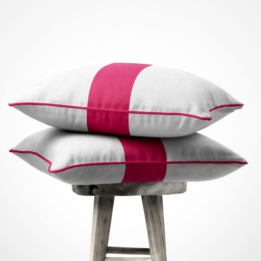 1 Stripe Horizontal | Sustainable Velvet Cushion with Piping - Hot Pink 40 x 40 cm by Izabela Peters
