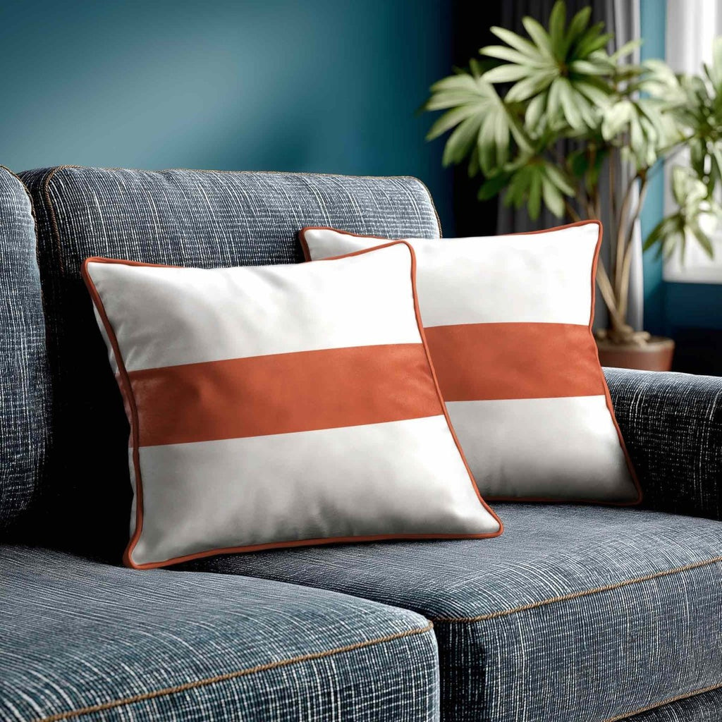 1 Stripe Horizontal | Sustainable Velvet Cushion with Piping - Burnt Ochre 40 x 40 cm by Izabela Peters