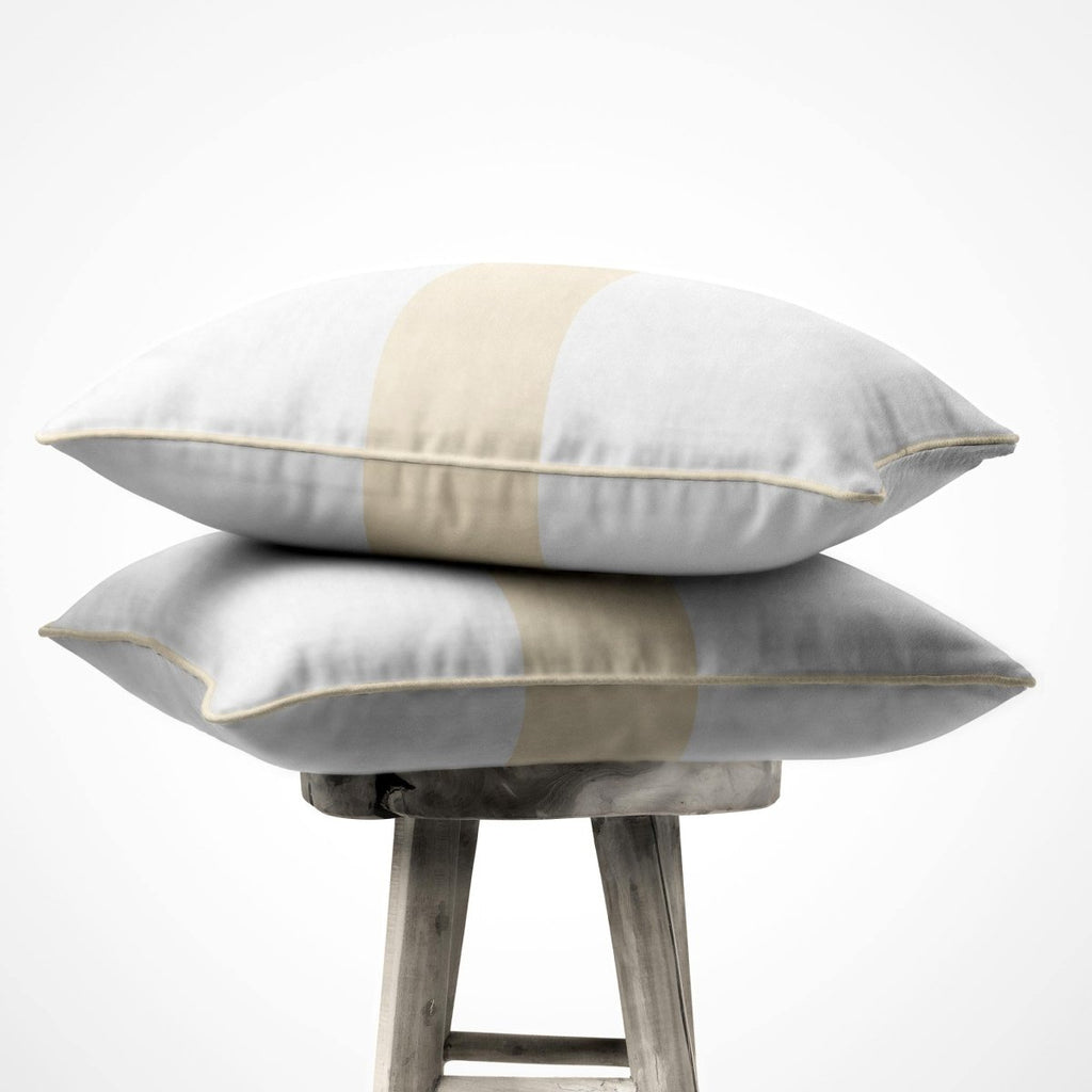 1 Stripe Horizontal | Sustainable Velvet Cushion with Piping - Ivory Cream 40 x 40 cm by Izabela Peters