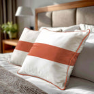 1 Stripe Horizontal | Sustainable Velvet Cushion with Piping - Burnt Ochre 40 x 40 cm by Izabela Peters