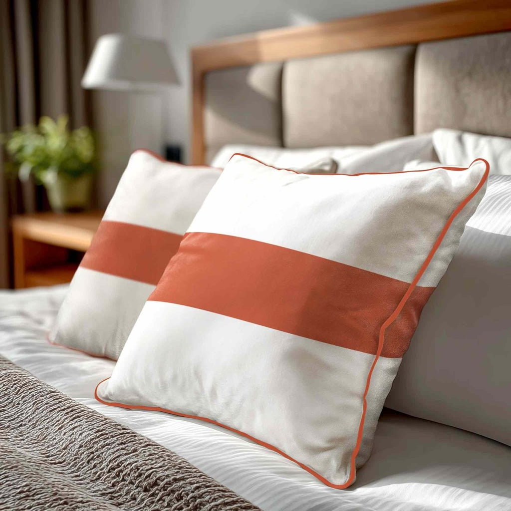 1 Stripe Horizontal | Sustainable Velvet Cushion with Piping - Burnt Ochre 40 x 40 cm by Izabela Peters