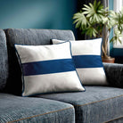 1 Stripe Horizontal | Sustainable Velvet Cushion with Piping - Estate Blue 40 x 40 cm by Izabela Peters