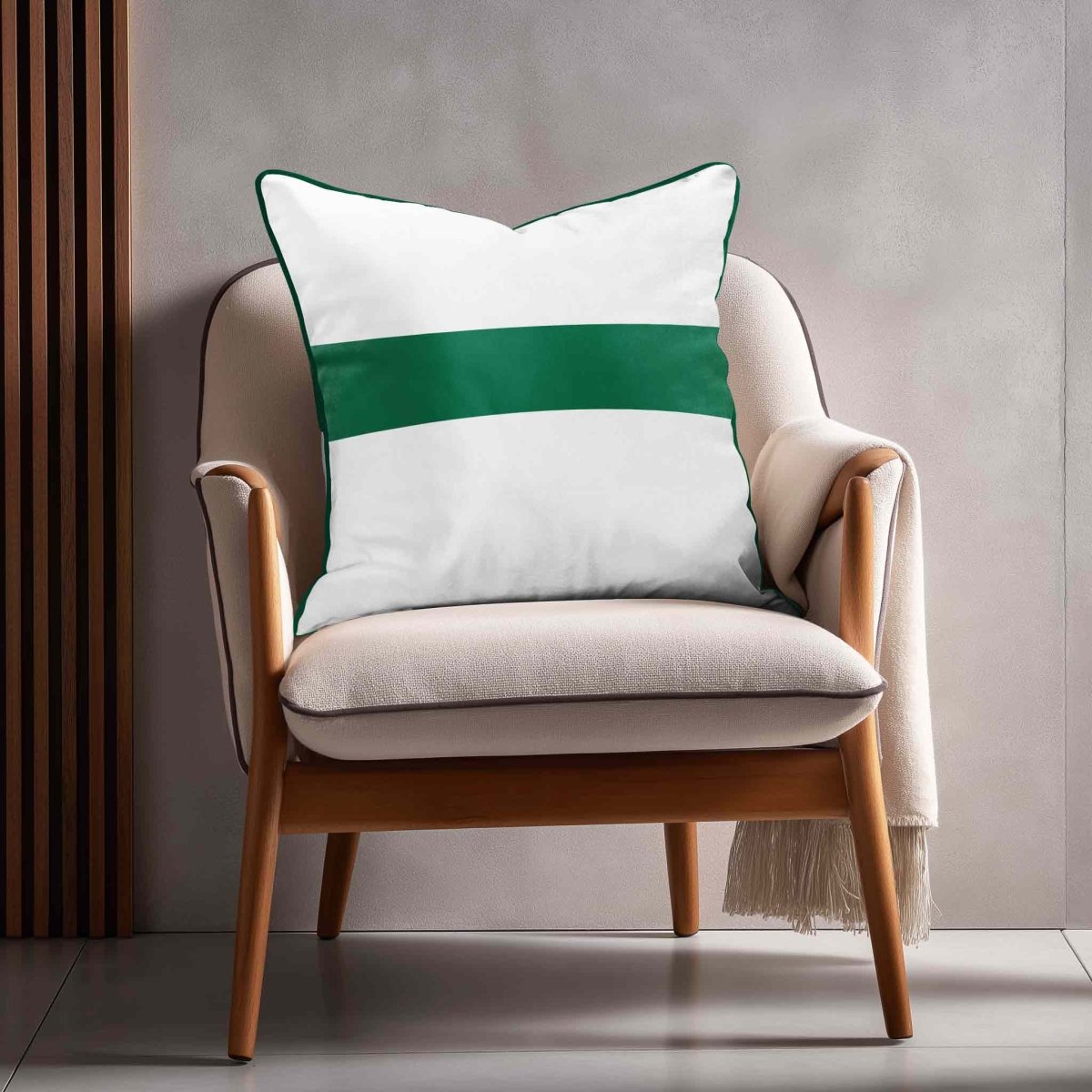1 Stripe Horizontal | Sustainable Velvet Cushion with Piping - Emerald Green 40 x 40 cm by Izabela Peters