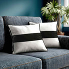 1 Stripe Horizontal | Sustainable Velvet Cushion with Piping - Charcoal 40 x 40 cm by Izabela Peters