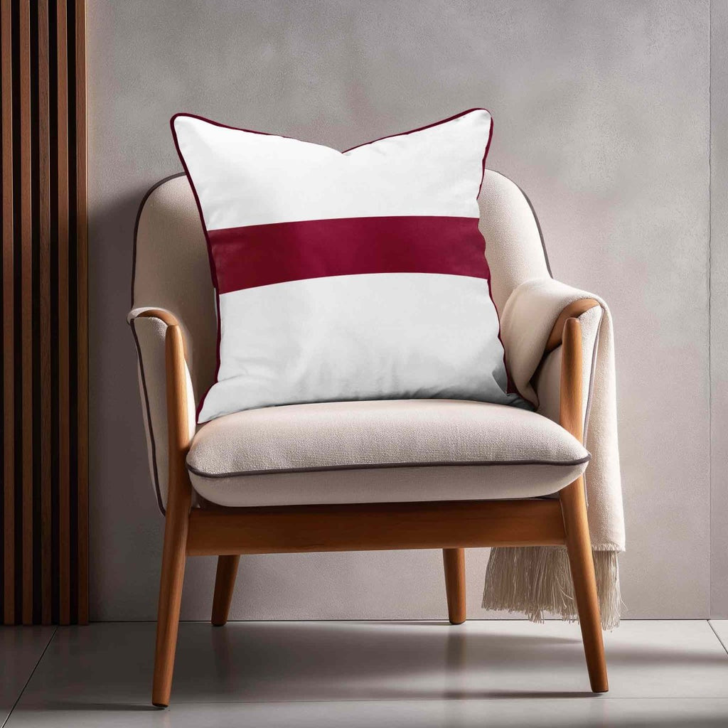 1 Stripe Horizontal | Sustainable Velvet Cushion with Piping - Raspberry Red 40 x 40 cm by Izabela Peters