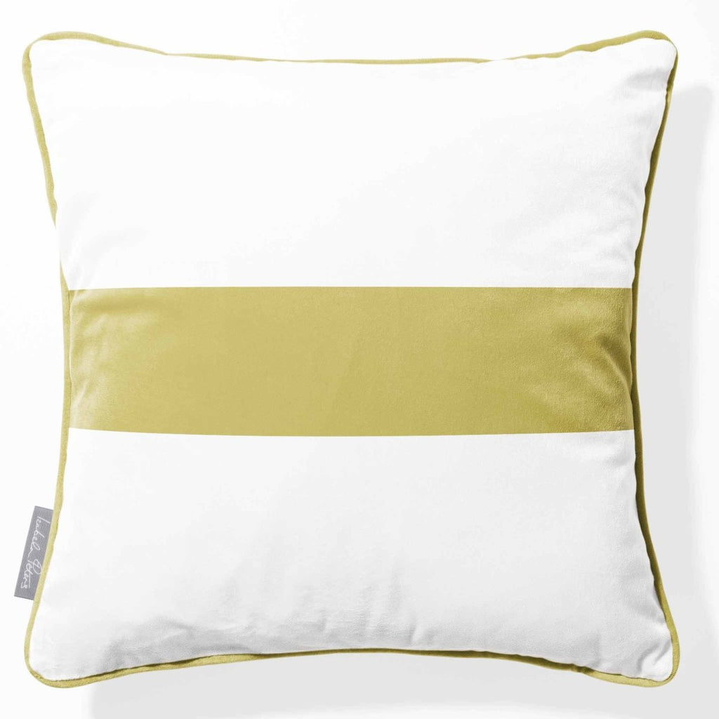 1 Stripe Horizontal | Sustainable Velvet Cushion with Piping - Golden Lime 40 x 40 cm by Izabela Peters