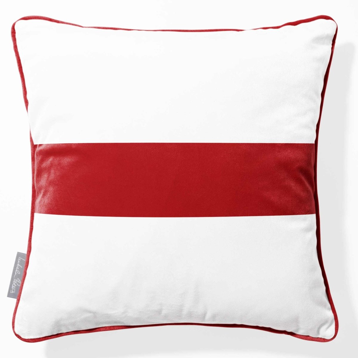1 Stripe Horizontal | Sustainable Velvet Cushion with Piping - Crimson Muse 40 x 40 cm by Izabela Peters