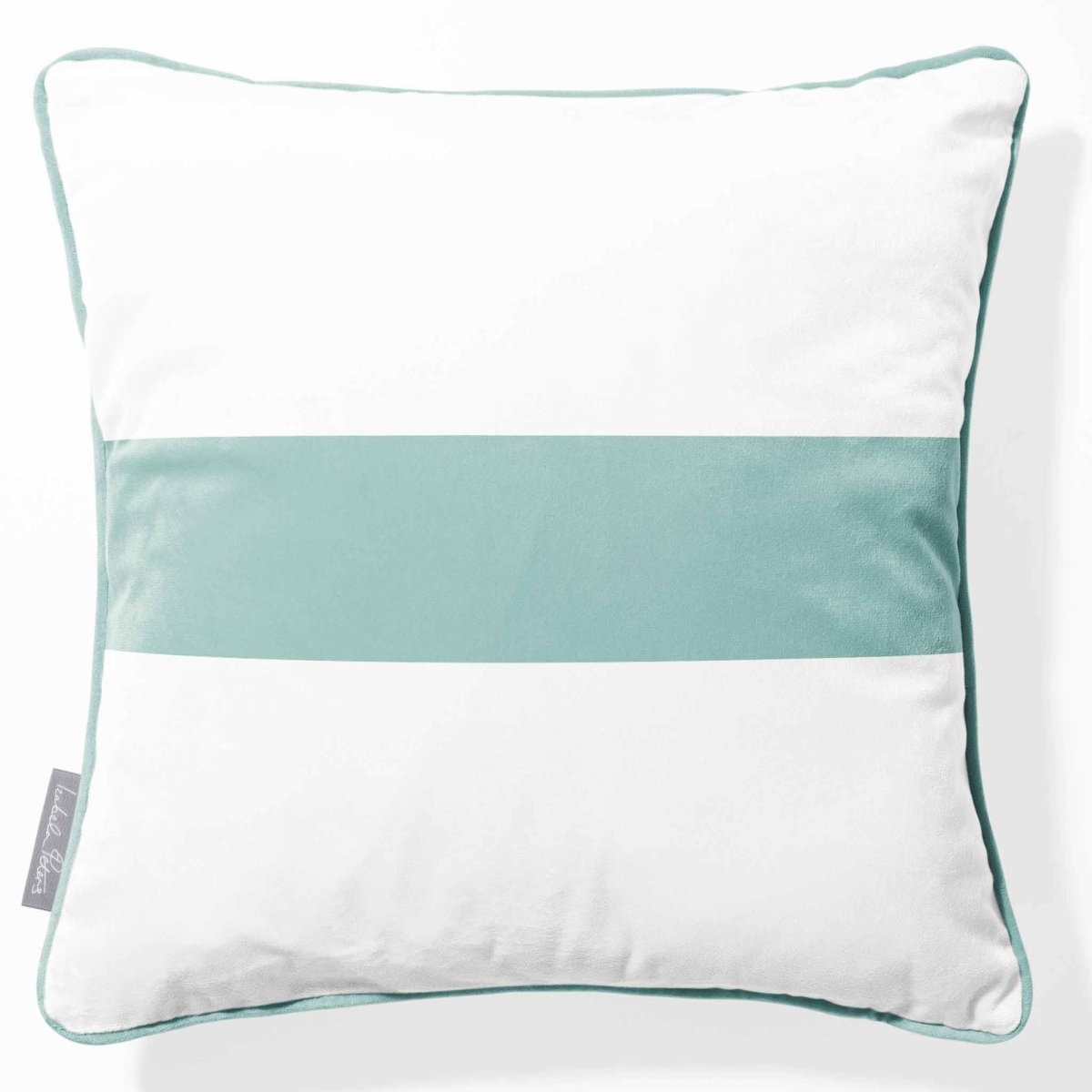 1 Stripe Horizontal | Sustainable Velvet Cushion with Piping - Blue Surf 40 x 40 cm by Izabela Peters
