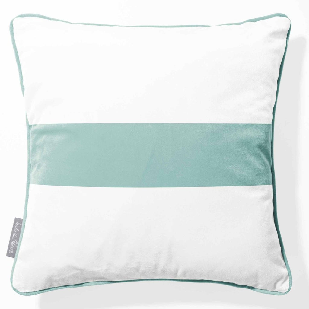 1 Stripe Horizontal | Sustainable Velvet Cushion with Piping - Blue Surf 40 x 40 cm by Izabela Peters