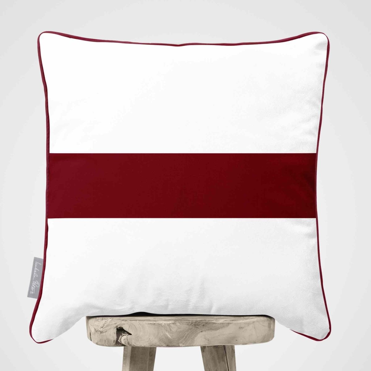 1 Stripe Horizontal | Sustainable Velvet Cushion with Piping - Raspberry Red 40 x 40 cm by Izabela Peters
