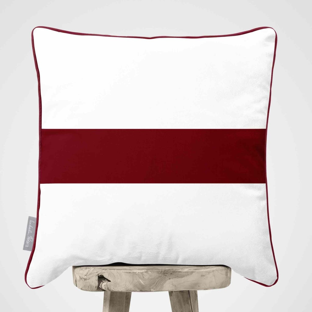 1 Stripe Horizontal | Sustainable Velvet Cushion with Piping - Raspberry Red 40 x 40 cm by Izabela Peters
